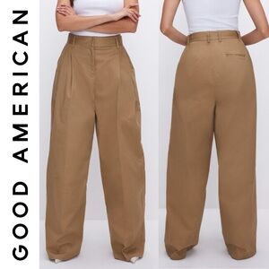 Good American 90’s High Rise Pleated Khaki Stretch Trousers Wide Leg Pants 10 30